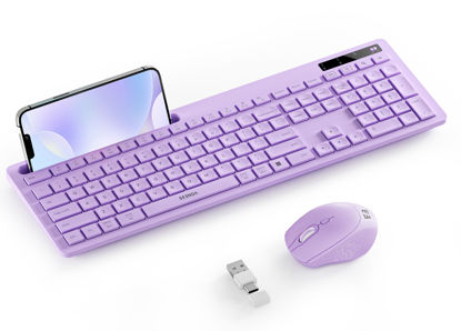 Picture of Purple Keyboard and Mouse Wireless, seenda Full-Size Keyboard with Phone Holder USB A & Type C Receiver 2.4G Silent USB Keyboard Mouse Compatible for MacBook and Windows Computer/Desktop/Laptop