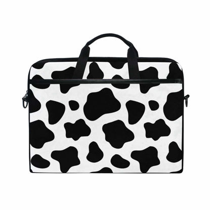 Picture of ALAZA Black and White Cow Print Laptop Case Bag Sleeve Portable Crossbody Messenger Briefcase Convertible w/Strap Pocket for MacBook Air Pro Surface Dell ASUS hp Lenovo 14-15.4 inch