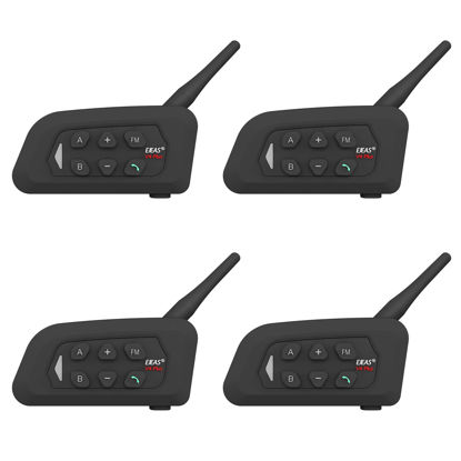 Picture of MIMIRACLE V4 Plus Motorcycle Helmet Bluetooth Intercom Headset, Up to 4 Riders 1500M IP65 Waterproof Motorbike Communication System for Skiing/ATV/Off Road -4 Pack