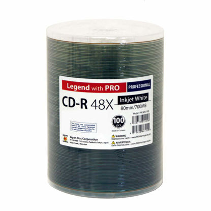 Picture of 100 Pack Professional CD-R Legend with Pro Taiyo Yuden TY Technology 48X 700MB 80Min (MID 97m24s01f) White Inkjet Hub Printable Blank Recordable Disc