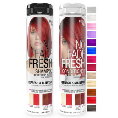 Picture of No Fade Fresh Duo Shampoo and Conditioner Set - Color Depositing Hair Color with Bond Rebuilder - Vegan, Cruelty Free (Bright Red)