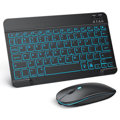 Picture of TECURS Bluetooth Keyboard and Mouse Combo for iPad - Rechargeable Wireless Keyboard & Mouse With 7-Color Backlit Compatible with iPad 9th/8th Gen, iPad Pro/Air/Mini, iPhone14/13/12 Pro, Black