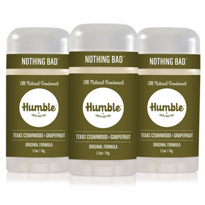 Picture of Natural Aluminum Free Deodorant Stick by Humble Brands for Women and Men, Lasts All Day, Safe, Organic, and Certified Cruelty Free, Texas Cedarwood and Grapefruit, Pack of 3