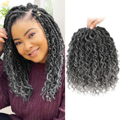 Picture of Fulcrum Goddess Locs Crochet Hair 10 Inch, 8 Packs New Goddess Faux Locs Crochet Hair for Black Women, River Locs Crochet Hair with Curly Ends (10Inch (Pack of 8), Tgray#)