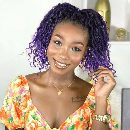 Picture of Fulcrum Goddess Locs Crochet Hair 10 Inch, 8 Packs New Goddess Faux Locs Crochet Hair for Black Women, River Locs Crochet Hair with Curly Ends (10Inch (Pack of 8), 1B/Purple#)