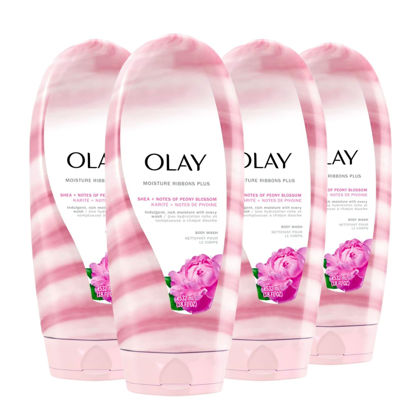 Picture of Olay Moisture Ribbons Plus Shea + Notes of Peony Blossom Body Wash, 18 fl oz (Pack of 4)