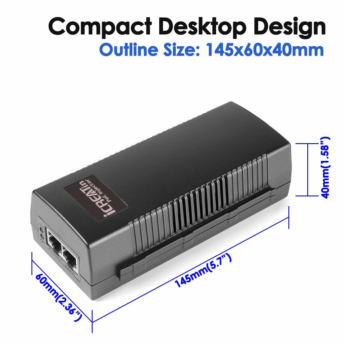 GetUSCart iCreatin Gigabit Ultra PoE+ Injector Adapter w/ 60W Power