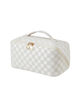 Picture of EACHY Travel Makeup Bag,Large Capacity Cosmetic Bags for Women,Waterproof Portable Pouch Open Flat Toiletry Bag Make up Organizer with Divider and Handle (LD-White)