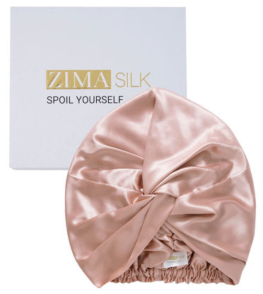 Picture of ZIMASILK 22 Momme 100% Mulberry Silk Bonnet for Sleeping & Women Hair Care, Highest Grade 6A Silk Hair wrap for Sleeping with Premium Elastic Stay On Head (1Pc, Rose Gold)