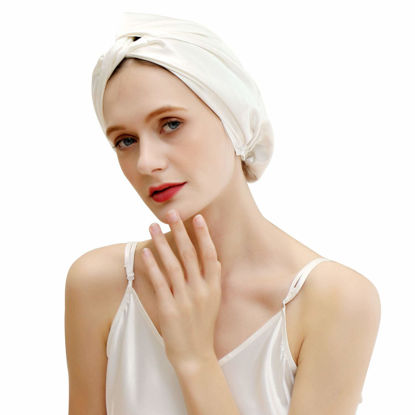 Picture of ZIMASILK 22 Momme 100% Mulberry Silk Bonnet for Sleeping & Women Hair Care, Highest Grade 6A Silk Hair wrap for Sleeping with Premium Elastic Stay On Head (1Pc, Ivory)