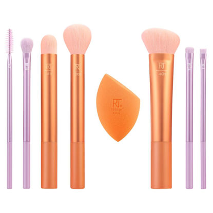 Picture of Real Techniques Level Up Brush And Sponge Kit, Makeup Brushes For Eyeshadow, Foundation, Blush, & Bronzer, Makeup Blending Sponge, Professional Quality Makeup Tools, Synthetic Bristles, 8 Piece Set