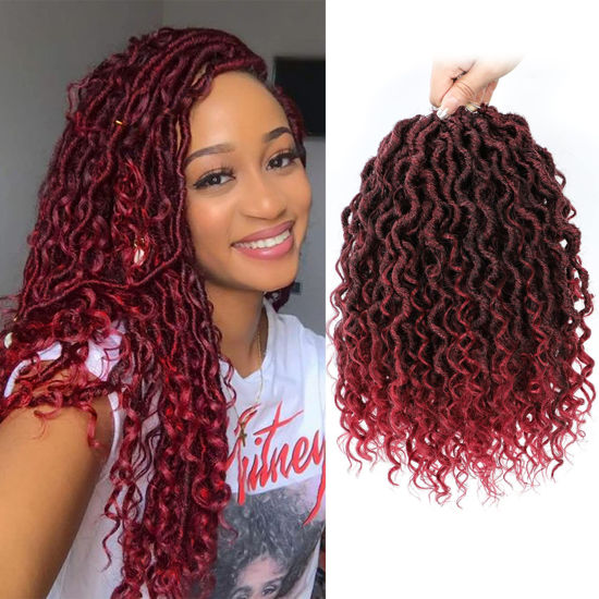 Picture of Fulcrum Goddess Locs Crochet Hair 12 Inch, 8 Packs New Goddess Faux Locs Crochet Hair for Black Women, River Locs Crochet Hair with Curly Ends (12Inch (Pack of 8), TBUG#)