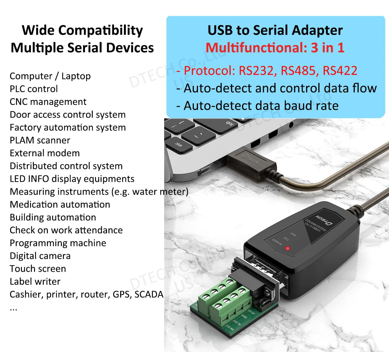 GetUSCart DTech USB to Serial Adapter, RS422 RS485 R232 to USB Cable