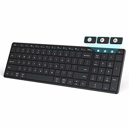 Picture of seenda Universal Bluetooth Wireless Keyboard, Multi-Device (2.4G USB+Dual BT4.0) Slim Rechargeable Wireless Keyboard for Mac OS, Windows 8/10, Android, MacBook, Laptop, Computer, Tablet, PC, Black