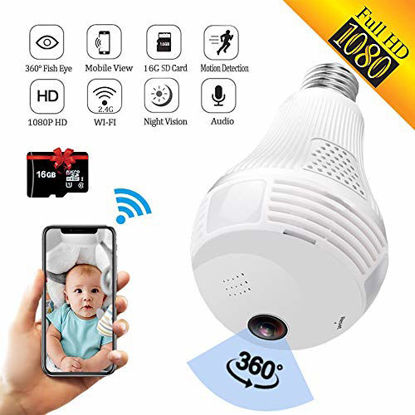 Picture of SARCCH Light Bulb Camera,Dome Surveillance Camera 1080P 2.4GHz WiFi 360 Degree Wireless Security IP Panoramic ,with IR Motion Detection, Night Vision, Alarm, for Home, Office, Baby, Pet Monitor
