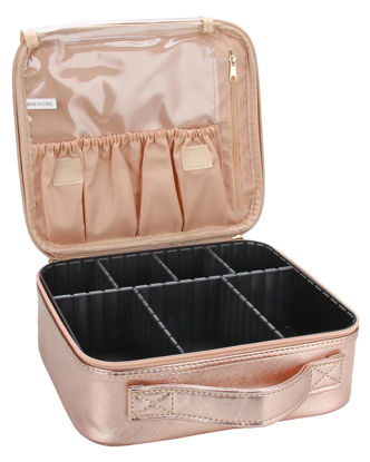 Picture of Relavel Travel Makeup Train Case Makeup Cosmetic Case Organizer Portable Artist Storage Bag with Adjustable Dividers for Cosmetics Makeup Brushes Toiletry Jewelry Digital (Rose Gold)