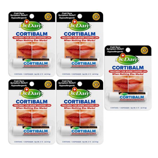 Picture of Dr. Dan's Cortibalm-5 Pack- for Dry Cracked Lips- Healing Lip Balm for Severely Chapped Lips - Designed for Men, Women and Children -