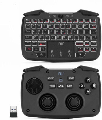 Picture of (Backlit Version)Rii RK707 3 in 1 Multifunctional 2.4GHz Wireless Portable Game Controller 62-Key Rechargeable Keyboard Mouse Combo Turbo Vibration Function for PC/Raspberry pi2/Android TV Google/TV B