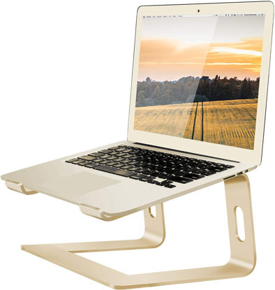 Picture of Orionstar Laptop Stand Aluminum Laptop Riser Compatible with Mac MacBook Air Pro 10 to 15.6 Inch Notebook Computer, Ergonomic Elevator Holder (Gold)