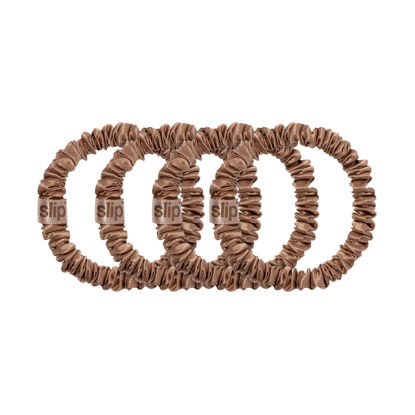 Picture of Slip Silk Skinny Scrunchies - Light Brown - 100% Pure 22 Momme Mulberry Silk Scrunchies for Women - Hair-Friendly + Luxurious Elastic Scrunchies Set (4 Scrunchies)