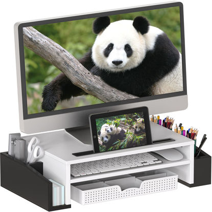 Picture of Simple Houseware Desk Monitor Stand Riser with Adjustable Organizer Tray, Dual Tone - Black/White