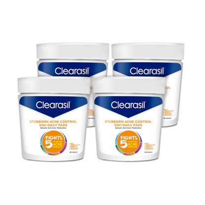 Picture of Clearasil Stubborn Acne Control 5-in-1 Daily Pads with Salicylic Acid Acne Medication, 90 Count (Pack of 4)