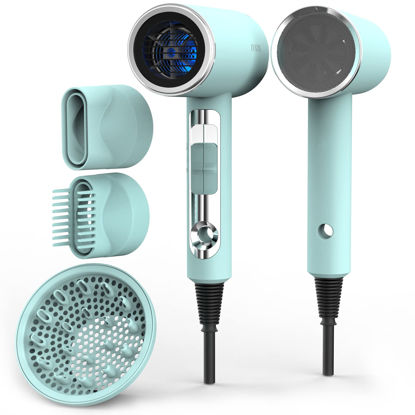 Picture of FUNTIN Hair Dryer Blow Dryer with Diffuser Brush Comb 1800W Full Accessories for Women Professional Tifunny Blue
