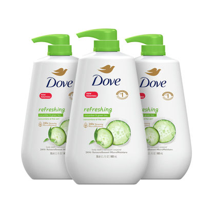 Picture of Dove Body Wash with Pump Refreshing Cucumber and Green Tea 3 Count Refreshes Skin Cleanser That Effectively Washes Away Bacteria While Nourishing Your Skin 30.6 oz