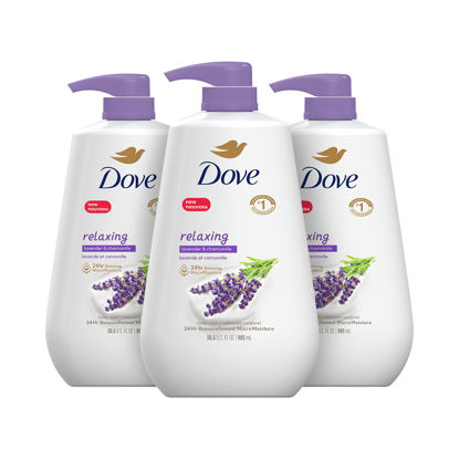 Picture of Dove Body Wash with Pump Relaxing Lavender Oil & Chamomile 3 Count for Renewed, Healthy-Looking Skin Gentle Skin Cleanser with 24hr Renewing MicroMoisture 30.6 oz