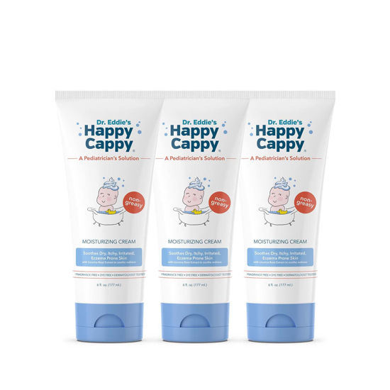 Picture of Happy Cappy Moisturizing Cream, for Children and Adults with Dry, Itchy, Irritated Sensitive Eczema Prone Skin, Dermatologist Tested, Three 6 oz tubes