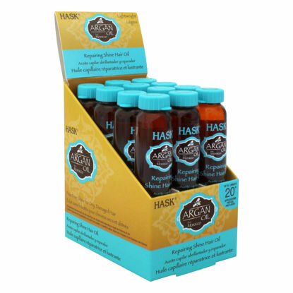 Picture of HASK ARGAN Repairing Hair Oil Vials for shine and frizz control for all hair types, color safe, gluten-free, sulfate-free, paraben-free -12 Shine Oil Vials