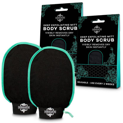 Picture of Dermasuri Deep Exfoliating Mitt Body Scrub - Exfoliating Glove Body Scrubber & Skin Cleanser - Body Scrub Gloves for Women & Men - Skin Exfoliator for Body Tool Remover of Dead & Dry Skin Pack of 2