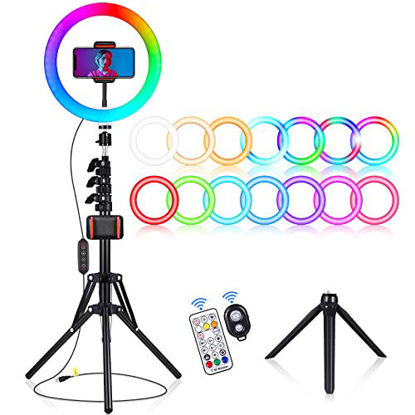 Picture of 10'' LED Ring Light with Tripod Stand and Phone Holder - 13 RGB Color and 13 Dynamic Color Selfie Circle Light with Dual Control Mode for YouTube,TIK Tok Video Recording,Makeup Photography Lighting
