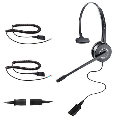 Picture of Telephone-Headset Microphone Noise-Cancelling Headphone QD - Quick Disconnect Call Center Headset with RJ09 Cables Compatible with Polycom,Yealink,Grandstream,Snom,Fanvil,Aastra,Mitel,Digium Phones