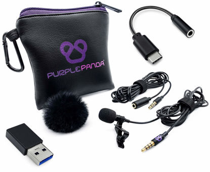 Picture of Purple Panda PC USB Lavalier Lapel Microphone for Computer with USB C and USB A Adapter - Compatible with MacBook, Laptop, iMac, Desktop - Plug & Play Clip On Lav Mic with 9.8ft Extension Cord