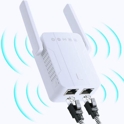 Picture of Ywauou WiFi Extender Long Range 1200Mbps Internet Booster for Home with Dual Band (5GHz/2.4GHz), 2 Ethernet Port, Signal Extender Covers up to 10,000sq. ft 45 Devices for Home Outdoor and Indoor Use