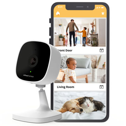 Picture of AlfredCamera Indoor Security Bullet Camera (White) - AlfredCam, Plug-in Baby Monitor/Pet Cam- 1080P, Night Vision, Wide-Angle View, Continuous Recording & Stick-On Mount - Works with Alfred Camera App