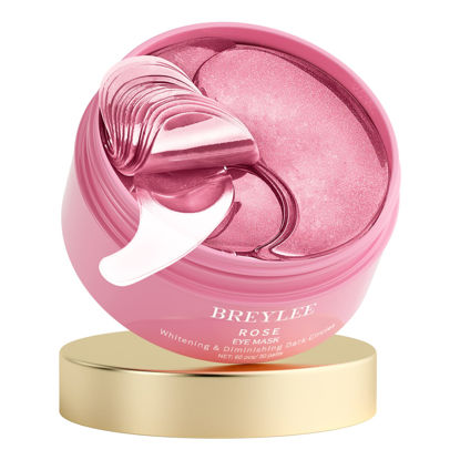 Picture of BREYLEE Pink Rose Eye Mask- 60 Pcs - Puffy Eyes and Dark Circles Treatments - Look Younger and Reduce Wrinkles and Fine Lines Undereye, Improve and Firm eye Skin - Pure Natural Material Extraction