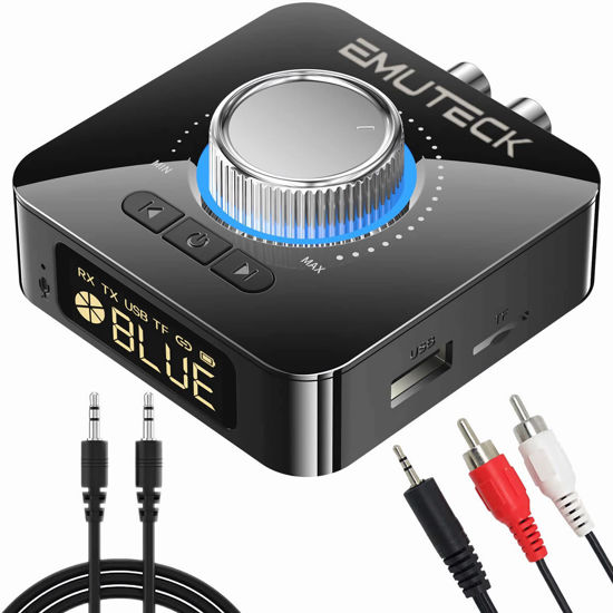 GetUSCart- EMUTECK Bluetooth 5.0 Audio Adapter, 5-in-1 Wireless Transmitter  Receiver for Car TV CD PC Home Stereo, USB to AUX 3.5mm RCA Receiver, Micro  SD Card MP3 Player Transmitter for Headphones Speaker
