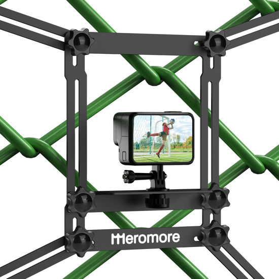 Picture of Meromore Black Fence Mount - Action Camera Aluminum Fence Mount Compatible with GoPro, Phones, Digital Camera, Ideal Backstop Camera Fence Clip for Recording Baseball, Softball, Football Games