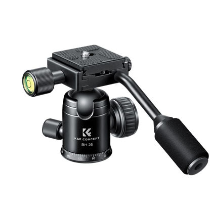 Picture of K&F Concept 26mm Metal Tripod Ball Head with Handle 360 Degree Rotating Panoramic with 1/4 inch Quick Release Plate Bubble Level for Monopod Camera Camcorder Load Capacity up to 17.6 lbs/8KG Black
