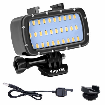 Picture of Suptig 30 LED Video Light Waterproof Light Underwater Light Compatible for Gopro Hero 11,10, 9, 8, 7, 6, 5, 4, 3,2, DJI osmo, Akaso and Canon Nikon Sony Olympus SLR Cameras Waterproof 180ft(55m)
