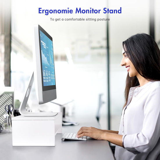 GetUSCart- BEYGORM White Monitor Stand Riser for Desk,2 Tiers Wood Desk ...