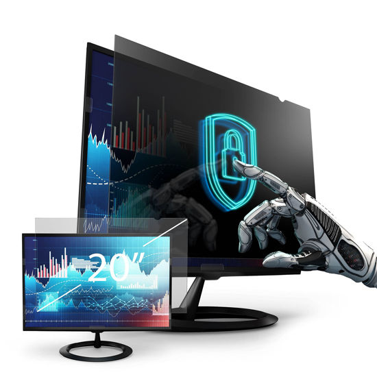 Picture of Premium Privacy Screen Filter for 20 Inches Desktop Computer Monitor. Screen Protector size is 17.4 inch width x 9.8 inch height. Anti Glare and Anti Blue Light Protection