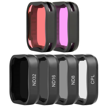 Picture of SOONSUN 6-Pack Lens Filter for GoPro Hero 7 6 5 Black (ND8, ND16, ND32, CPL, Light Red, Magenta Filter), Neutral Density Circular Polarizing and Dive Filters Kit for GoPro Hero 5 6 7 Black Camera