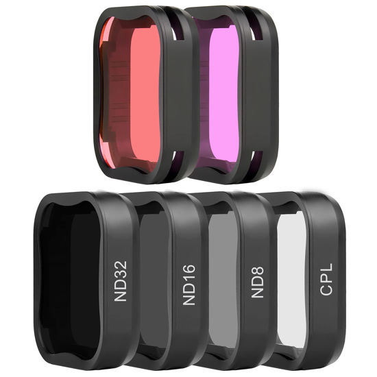 Picture of SOONSUN 6-Pack Lens Filter for GoPro Hero 7 6 5 Black (ND8, ND16, ND32, CPL, Light Red, Magenta Filter), Neutral Density Circular Polarizing and Dive Filters Kit for GoPro Hero 5 6 7 Black Camera