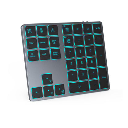 Picture of Bluetooth Backlit Numeric Keypad Wireless, Rechargeable Slim Number Keypad with Full 34 Keys for Computer, Laptop, PC, Mac, Space Gray
