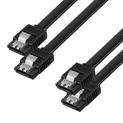 Picture of SATA Cable III, UV-CABLE 2 Pack SATA Cable III 6Gbps 18-Inch Straight HDD SDD Data Cable with Locking Latch 18 Inch Compatible for SATA HDD, SSD, CD Driver, CD Writer - Black(18 in, Black, 2)