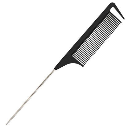 Picture of Yumflan Rat Tail Combs, Parting Combs for Braiding Hair, Nylon Hair Comb Rat tail Comb Rattail Comb with Stainless Steel Pintail for Sectioning, Parting and Styling (Black)