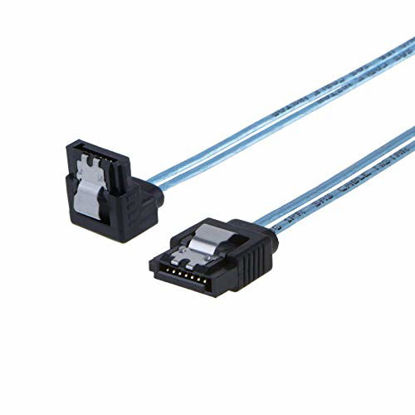 Picture of CableCreation SATA III Cable, [2-Pack] 8-inch SATA III 6.0 Gbps 7pin Female Straight to Down Angle Female Data Cable with Locking Latch, 0.6 FT Blue